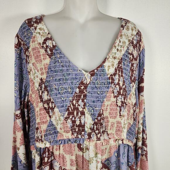 Maurices Womens Patchwork Peplum Tunic Top XL Smocked Boho Prairie Cottagecore - Picture 3 of 11